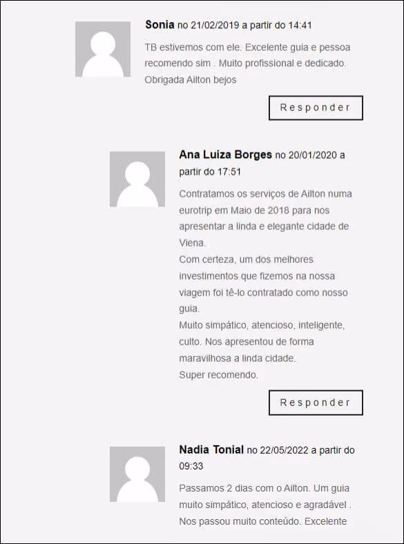 Depoimento de Sonia: "TB estivemos com ele. Excelente guia e pessoa, recomendo sim. Muito profissional e dedicado. Obrigada Ailton, beijos."