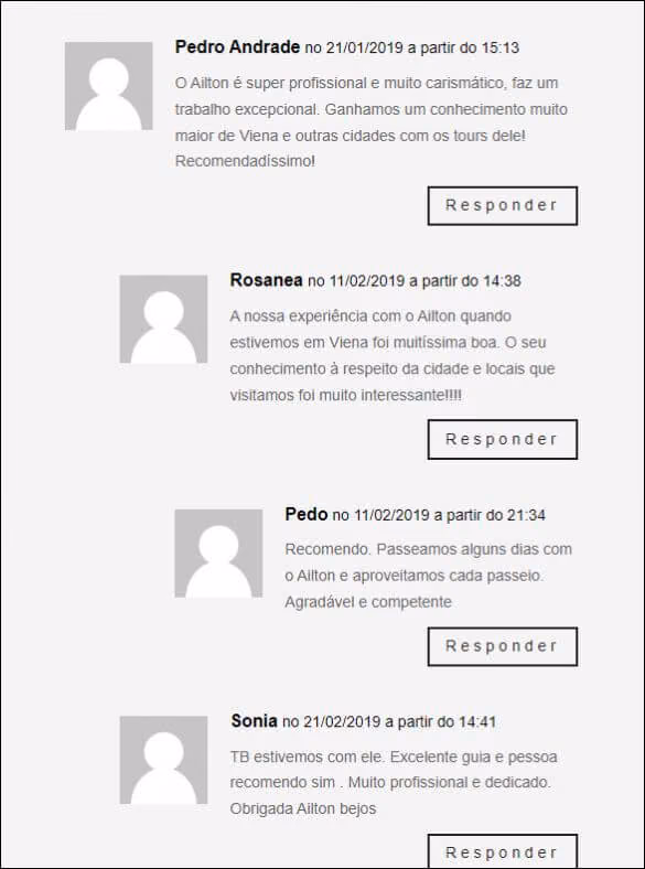 Depoimento de Pedro Andrade: "O Ailton é super profissional e muito carismático, faz um trabalho excepcional. Ganhamos um conhecimento muito maior de Viena e outras cidades com os tours dele! Recomendadíssimo!"